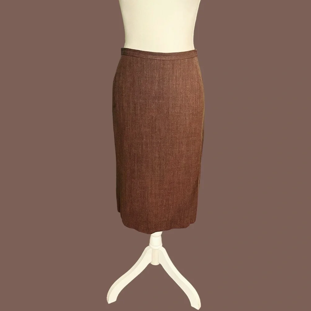 Vintage Dolce & Gabbana Brown Linen Blend Tweed Pencil Skirt IT Size 48